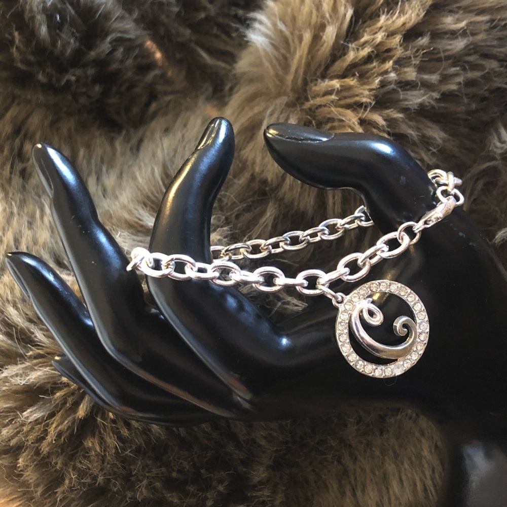 Silver monogram “C” rhinestone charm bracelet